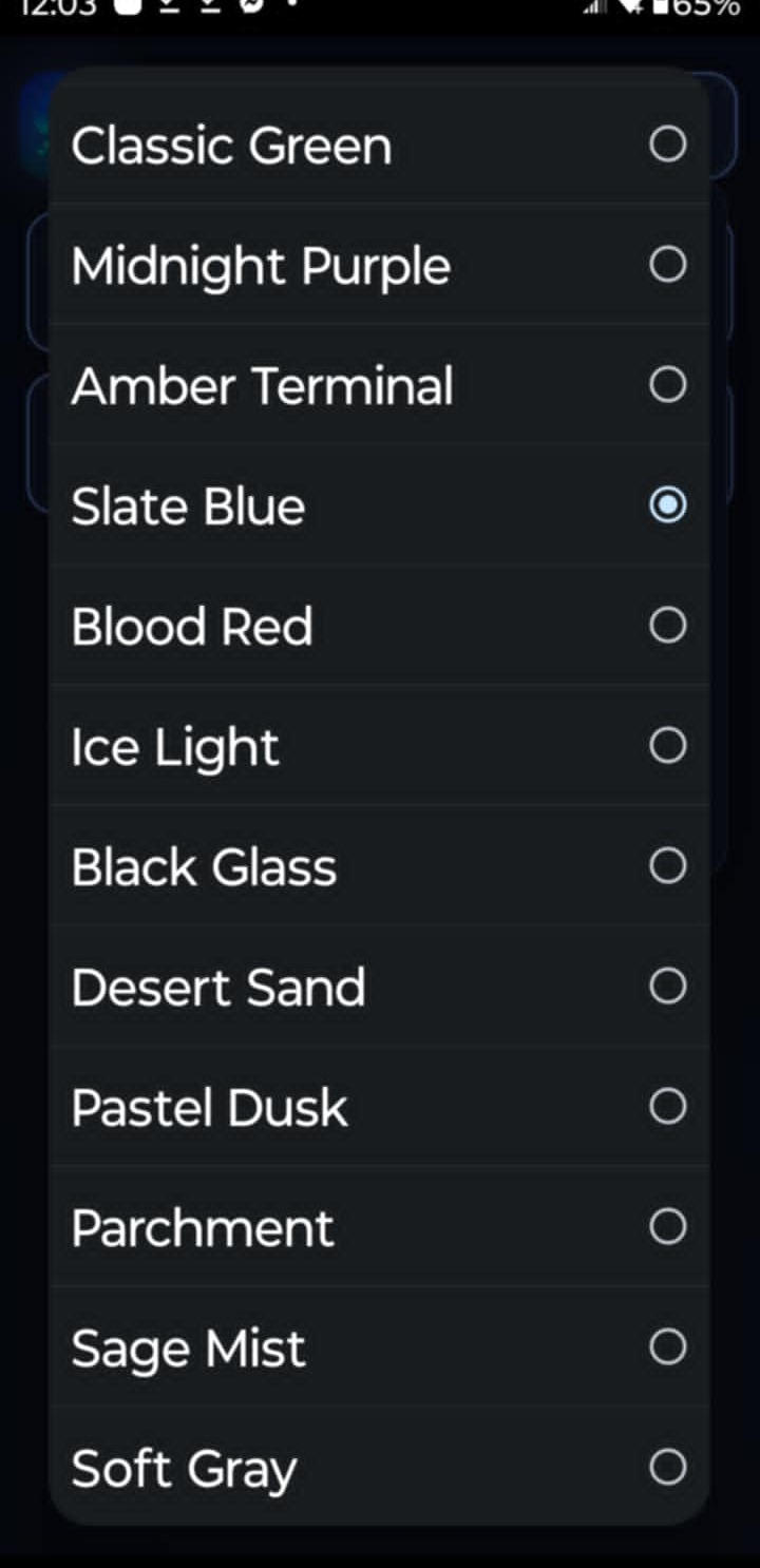 QuietWire Android theme selector