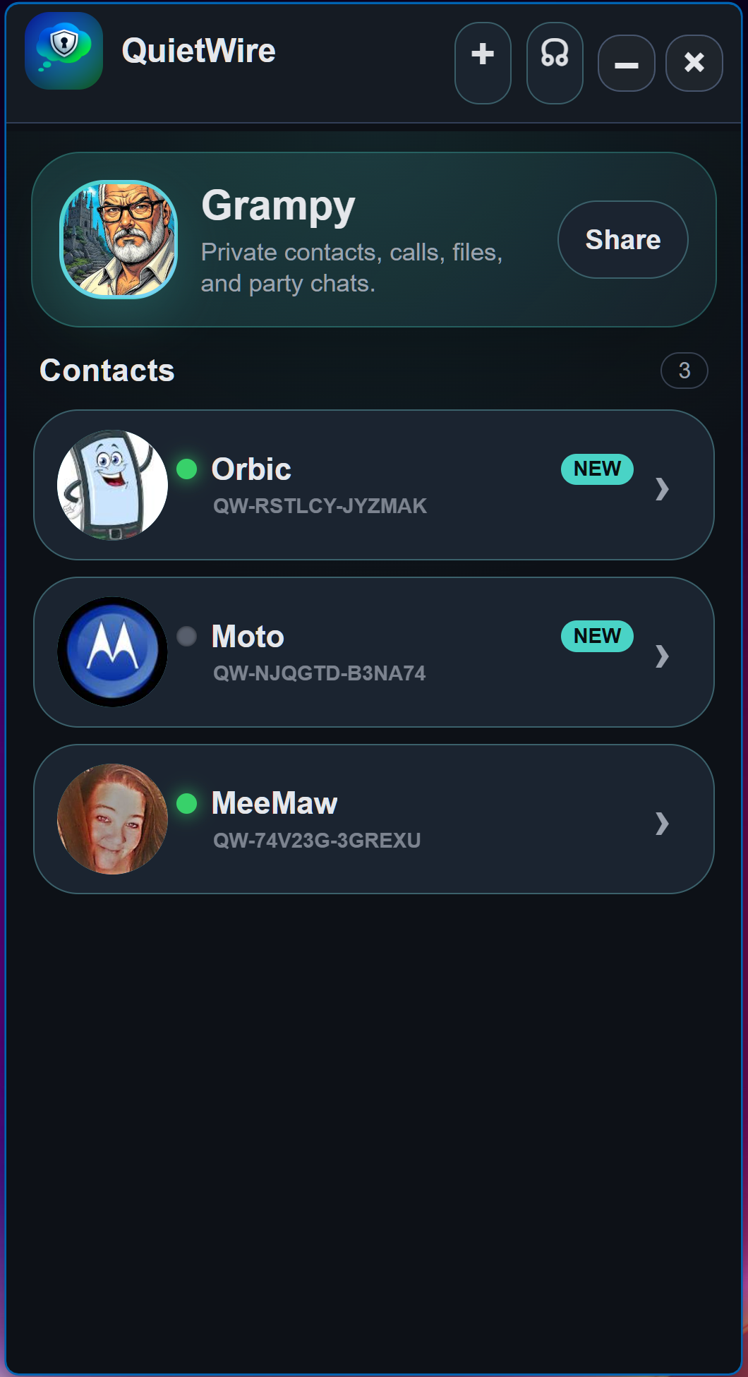 QuietWire Windows dark theme